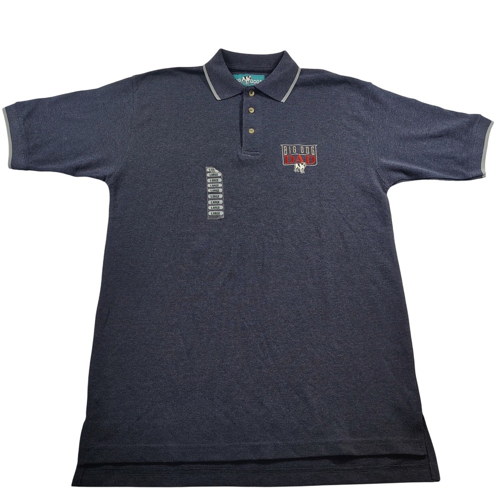 Big Dogs Mens Big Dog Dad Polo Shirt Indigo Heather Blue Embroidered Large NWT